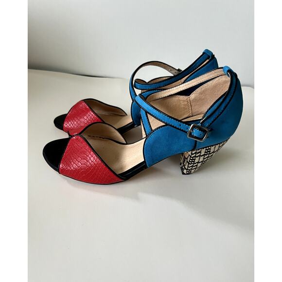 Chelsea Crew Nelly Colorblock Peep toe woven cone heels Size EU 39 - Picture 4 of 8